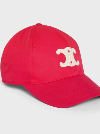 Celine Mens Triomphe Baseball Cap In Cotton Red