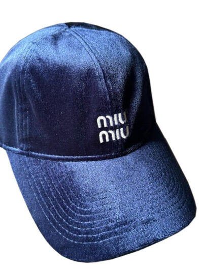 Miu Miu Embroider Logo Velvet Baseball Cap Blue