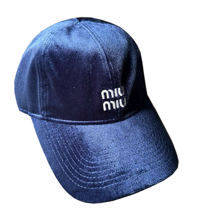 Miu Miu Embroider Logo Velvet Baseball Cap Blue