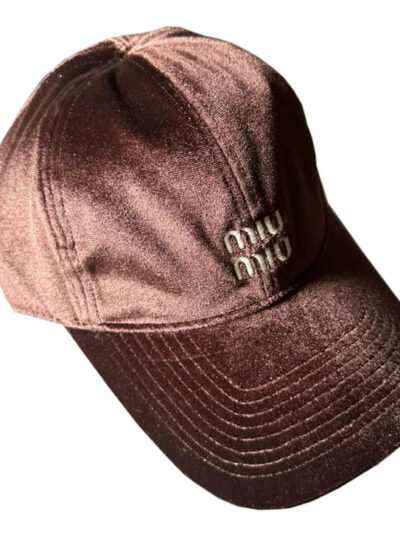 Miu Miu Embroider Logo Velvet Baseball Cap Brown
