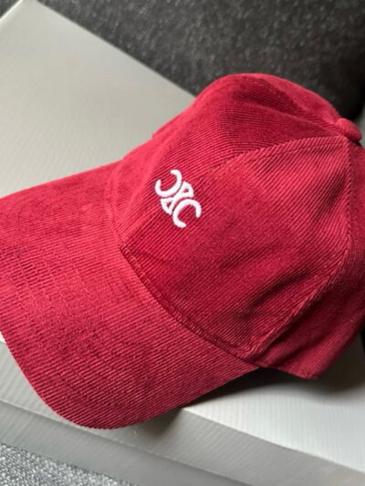 Celine Triomphe Baseball Cap Corduroy Red
