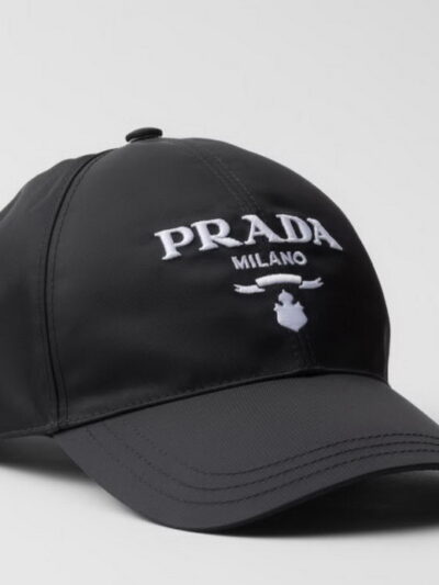 Prada Re-Nylon Embroidered Logo White/ Black Baseball Cap