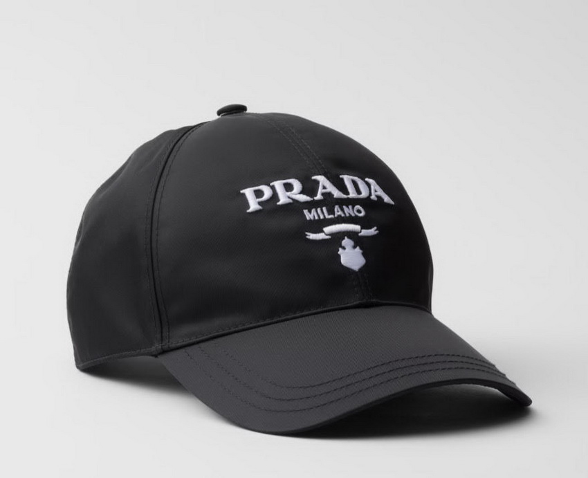 Prada Re-Nylon Embroidered Logo White/ Black Baseball Cap
