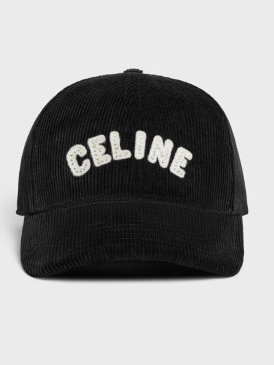 Celine Baseball Cap Studs Patch Corduroy Black