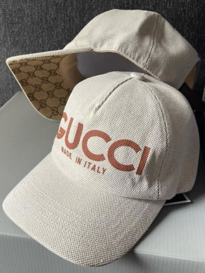Gucci GG Made in Italy Print Beige Canvas Baseball Caps