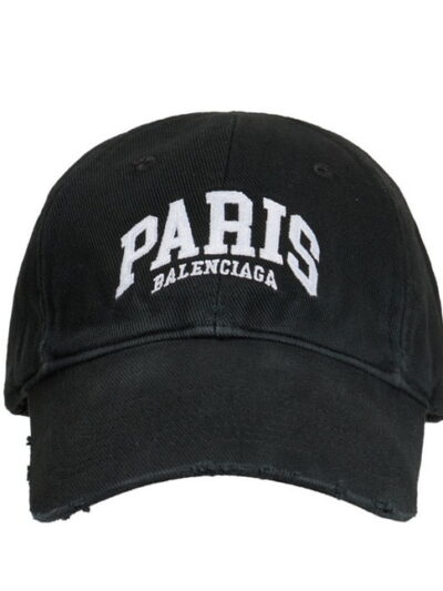 Balenciaga Paris Embroidered Logo Baseball Cap in Black/White