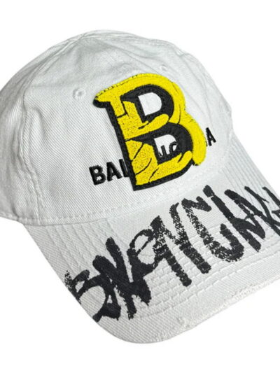Balenciaga Upcycled White Baseball Cap Cotton Drill