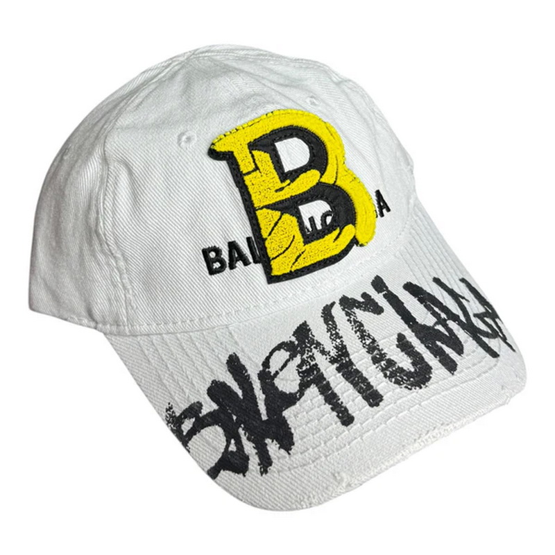 Balenciaga Upcycled White Baseball Cap Cotton Drill