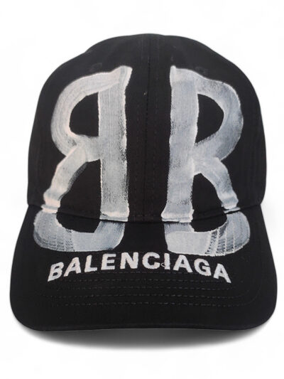 Balenciaga Mens BB Sprayed Cotton Drill Black Baseball Cap