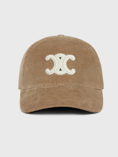 Celine Triomphe Patch Baseball Cap in Corduroy Caramel