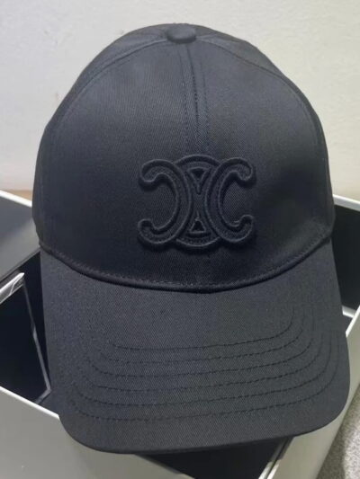 Celine Triomphe Patch Baseball Cap In Cotton Black Onyx