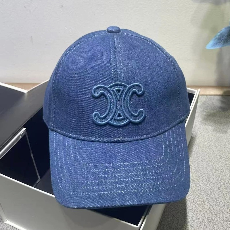 Celine Triomphe Patch Baseball Cap Cotton Blue Denim