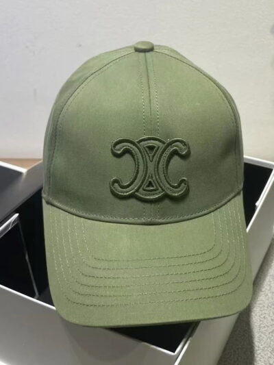 Celine Triomphe Patch Baseball Cap In Cotton Khaki