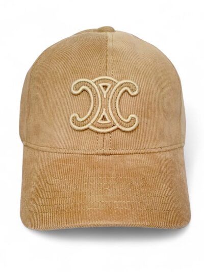 Celine Triomphe Patch Baseball Cap Corduroy Caramel