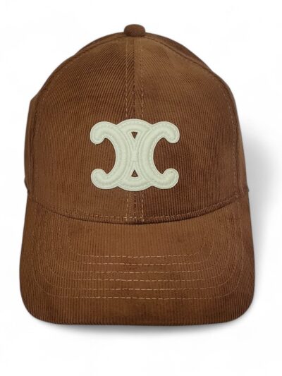 Celine Triomphe Patch Corduroy Brown Baseball Cap