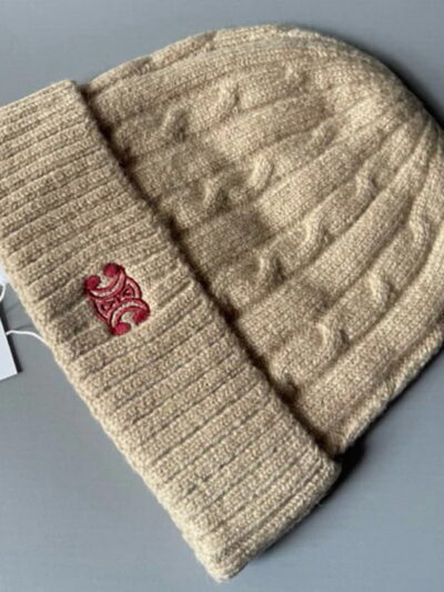 Celine Triomphe Logo Knit Wool Beanie Brown Hat