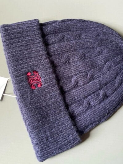 Celine Triomphe Logo Knit Wool Beanie Navy Hat