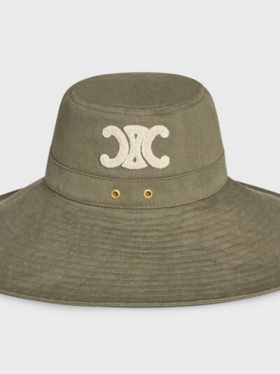 Celine Cotton Walking Hat Triomphe Patch in Khaki
