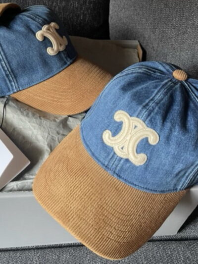 Celine Triomphe Baseball Cap Denim /Corduroy Caramel