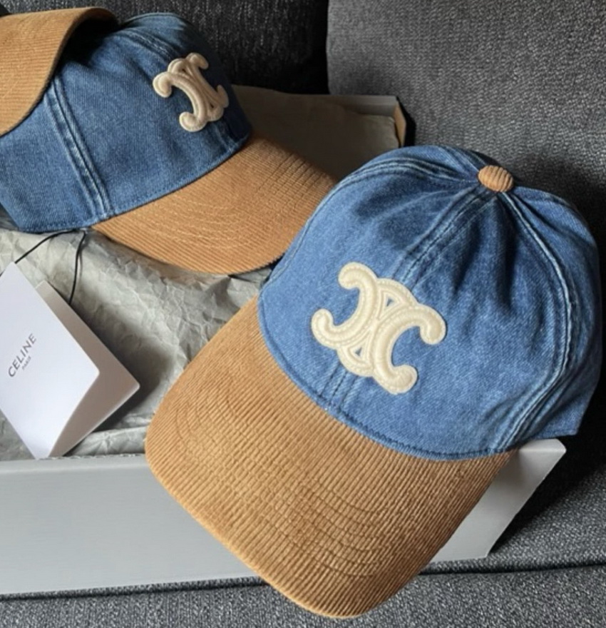 Celine Triomphe Baseball Cap Denim /Corduroy Caramel