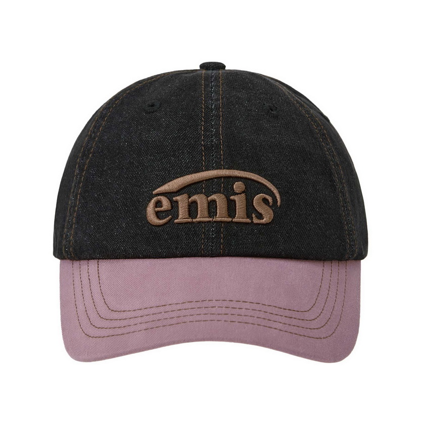 Emis Washed Denim Baseball Cap Black Denim /Pink
