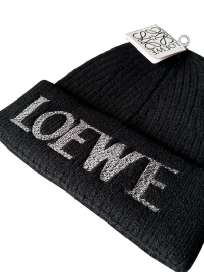 Loewe Logo Embroidery Beanie in Wool Black Hat
