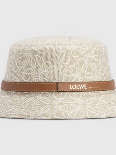 LOEWE Anagram Jacquard Calfskin Bucket Hat in Ecru