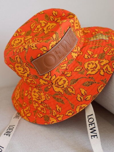LOEWE Paula's Ibiza Leather-Appliqued Printed Canvas Bucket Hat Orange