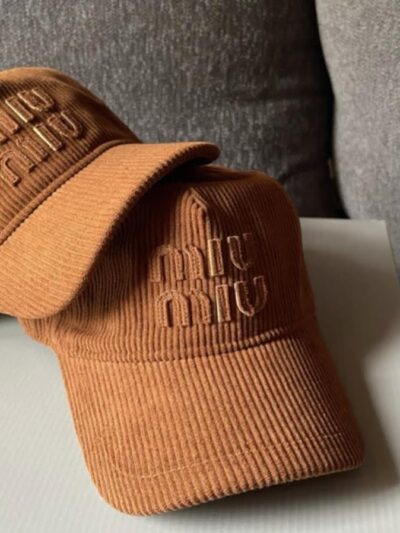 Miu Miu Logo Embroidered Velvet Baseball Cap Brownn