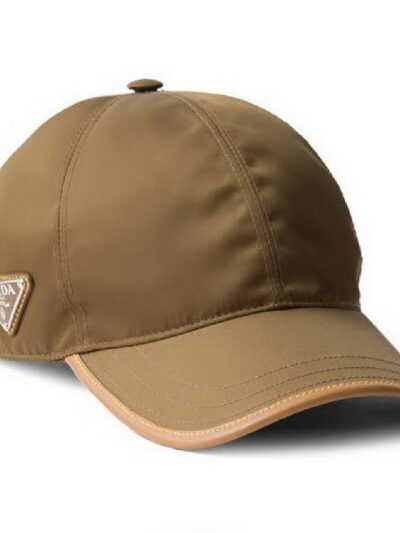 Prada Re-Nylon Leather Baseball Cap in Brown