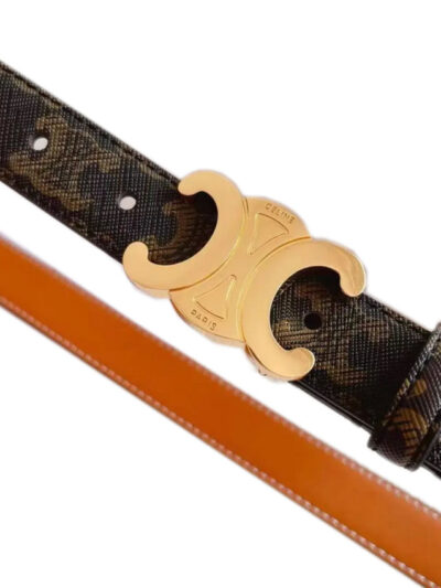 Celine Medium Gold Buckle Triomphe Canvas Leather Belt