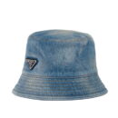 Prada Triangle Logo Light Blue Denim Bucket Hat
