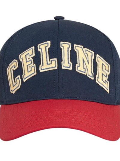 Celine College Baseball Cap in Cotton Navy/ Red