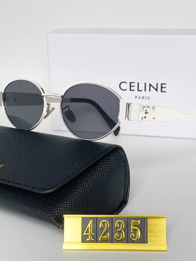 Celine Oval Frame Triomphe Metal Silver Tone Sunglasses CLS001