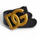 Dolce&Gabbana DG Gold Logo Buckle Black Leather Belt