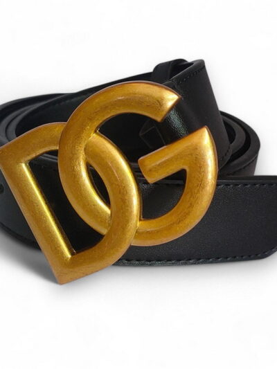 Dolce&Gabbana DG Gold Logo Buckle Black Leather Belt