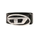 Diesel Silver D Logo Buckle Black Leather Belt