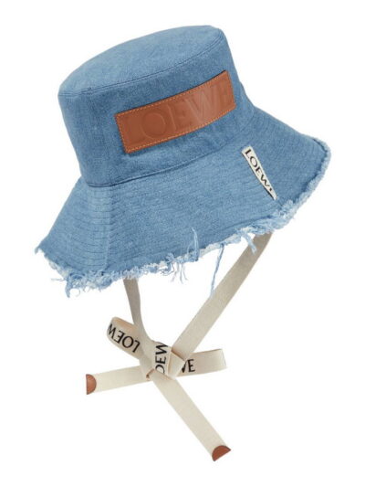 LOEWE Frayed Fisherman Hat in Denim and Calfskin