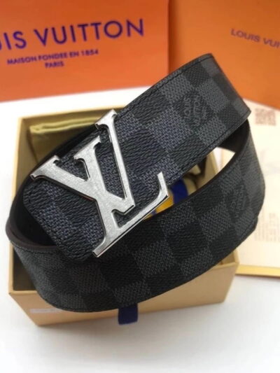 Louis Vuitton Silver LV Initiales Reversible Damier Ebene Belt