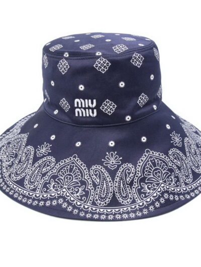 Miu Miu Bandana Print Bucket Hat Navy Blue