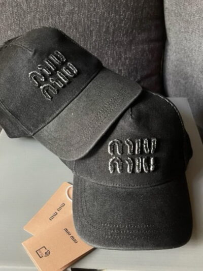 New Miu Miu Logo Embroidered Black Baseball Cap