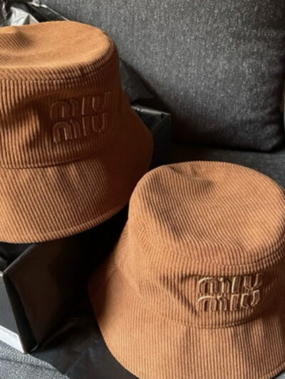 Miu Miu Logo Embroidered Velvet Brown Bucket Hat