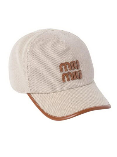 Miu Miu Logo Canvas Mens Beige Baseball Cap