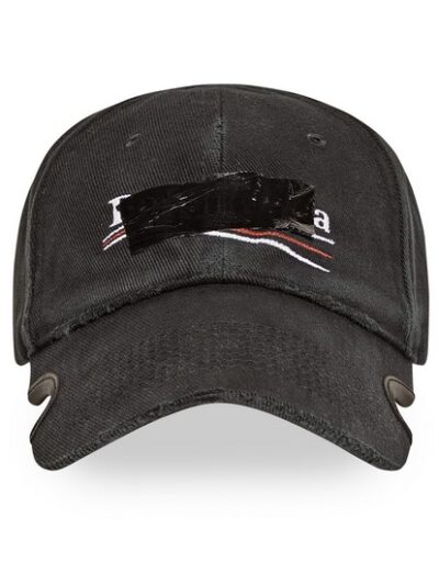 Balenciaga Men's Gaffer Cap in Black Cotton Drill
