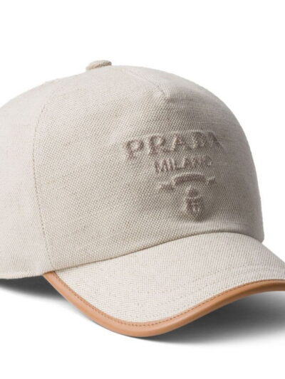 Prada Linen Blend Logo Embossed Baseball Cap