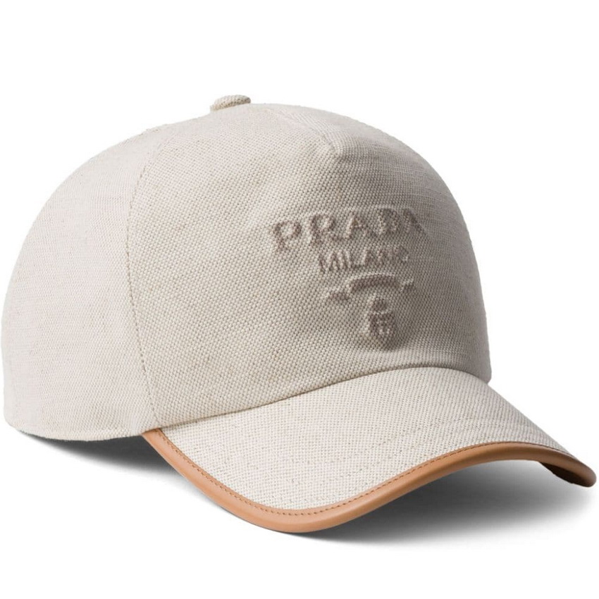 Prada Linen Blend Logo Embossed Baseball Cap