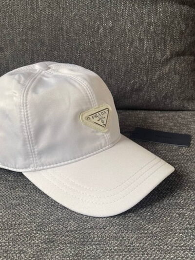 Prada Re-Nylon Logo White Baseball Cap Mens Hat