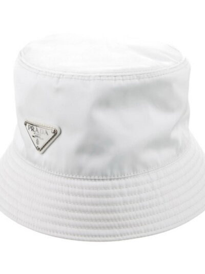 Prada Triangle Logo Nylon Bucket Womens Hat White