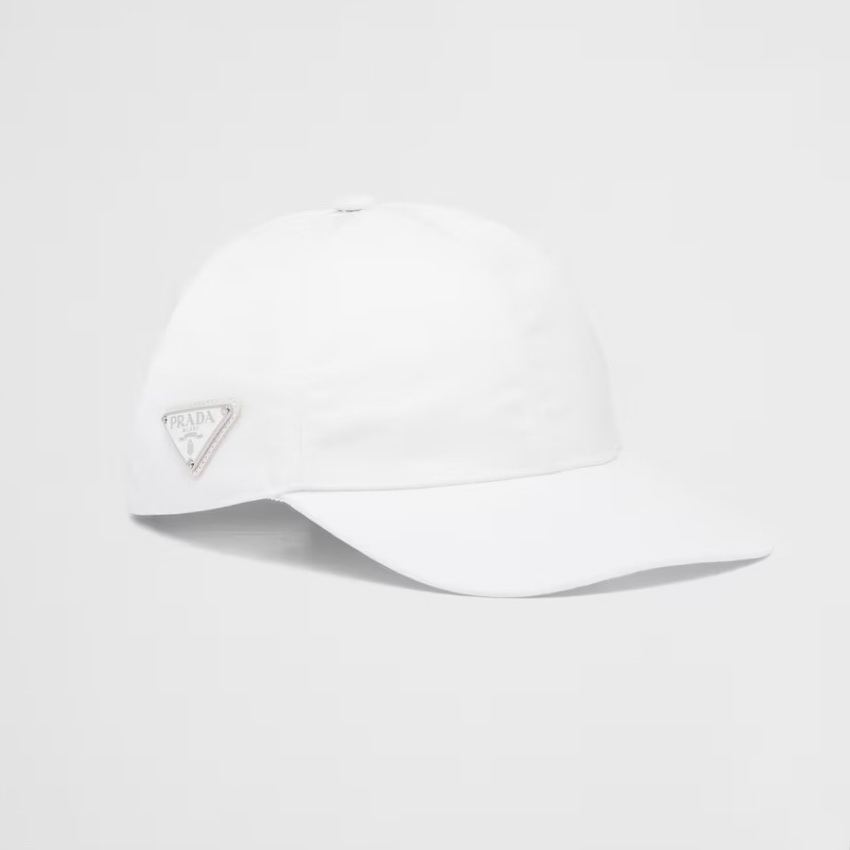 Prada Re-Nylon Logo Baseball White Cap Mens Hat