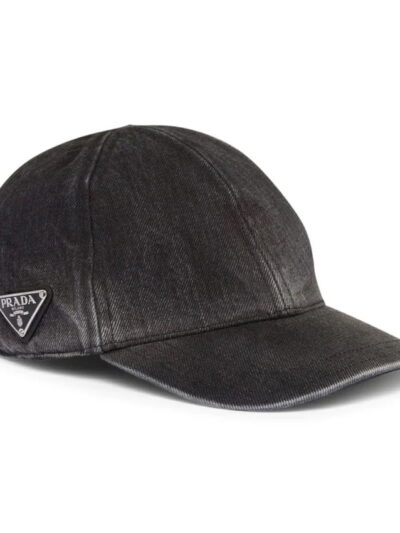 Prada Triangle Logo Black Denim Baseball Cap Mens